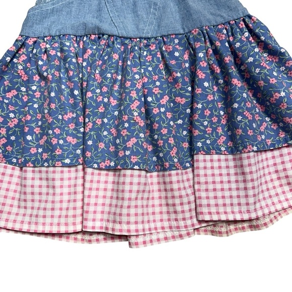Vintage Floral Pink & Blue Girls Tiered Overall Dress Size 24mo - Picture 6 of 7